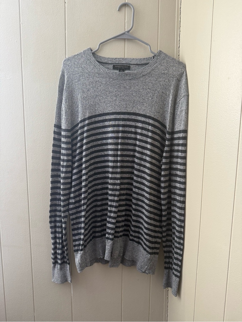 Banana Republic Grey and Black Stripe Crewneck Sweater
